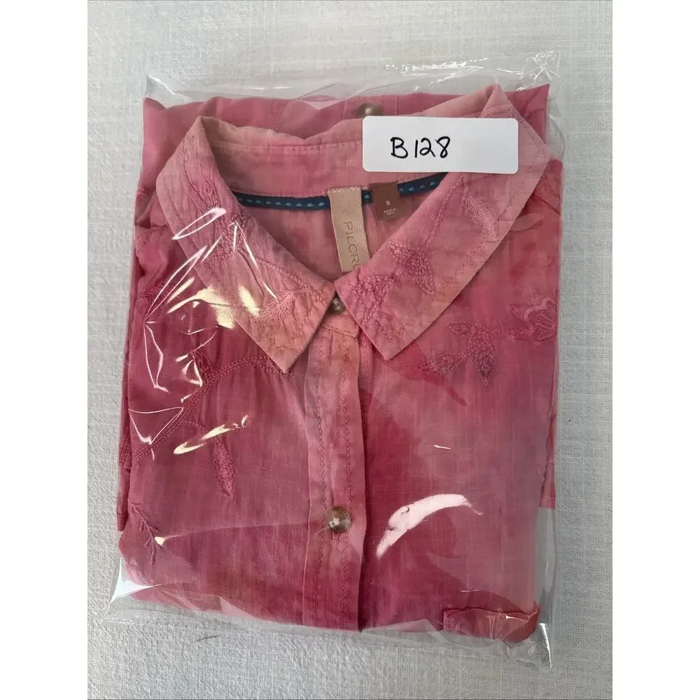 Anthropologie Pilcro Embroidered Tonal Pink Tie Dye Button Up S Boho Cottagecore - Picture 16 of 16